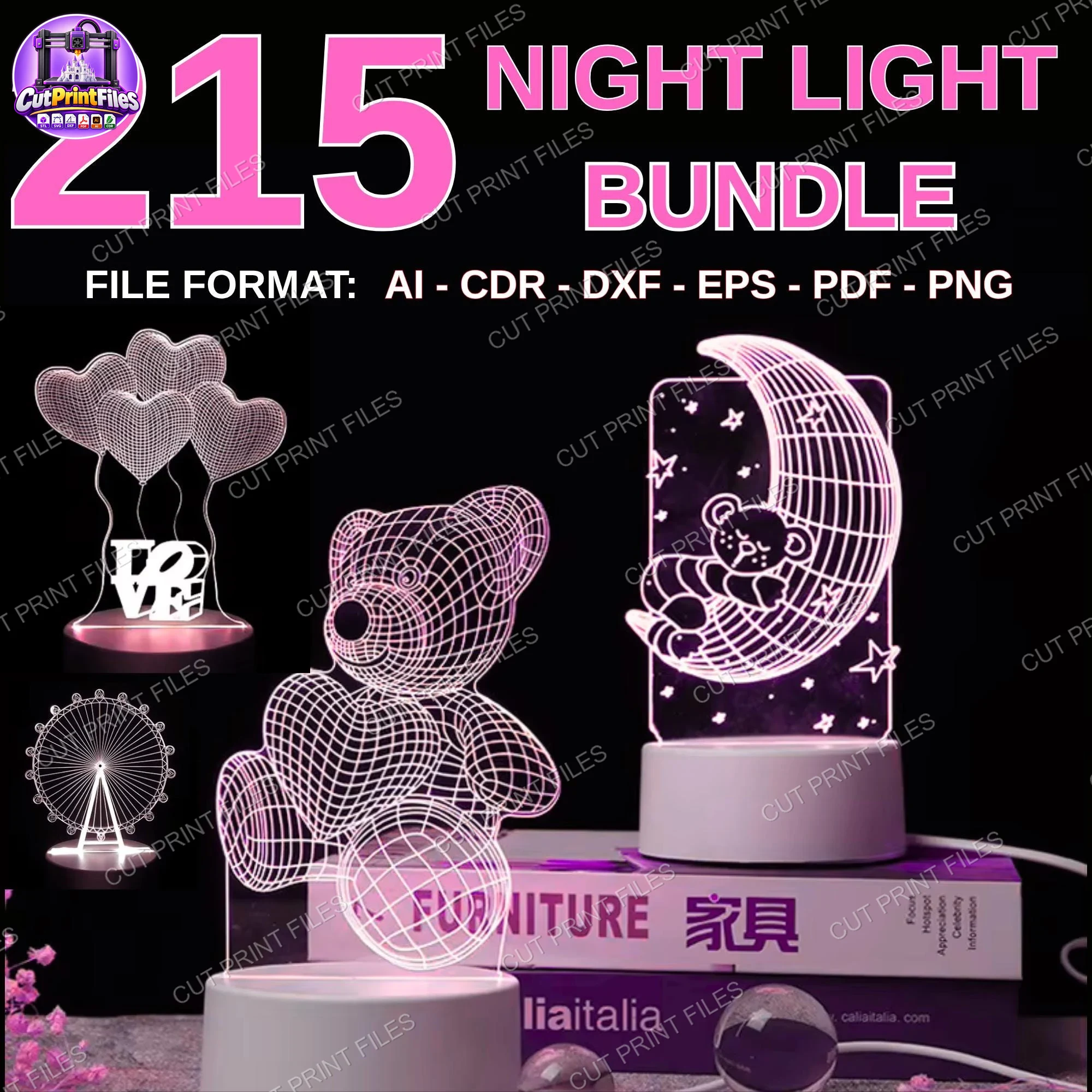5+ Acrylic Illusion 3d Led Lamp Bundle 3D illusion Led big archive Acrylic Led vector svg, cdr,dxf, ai, pdf 3D led